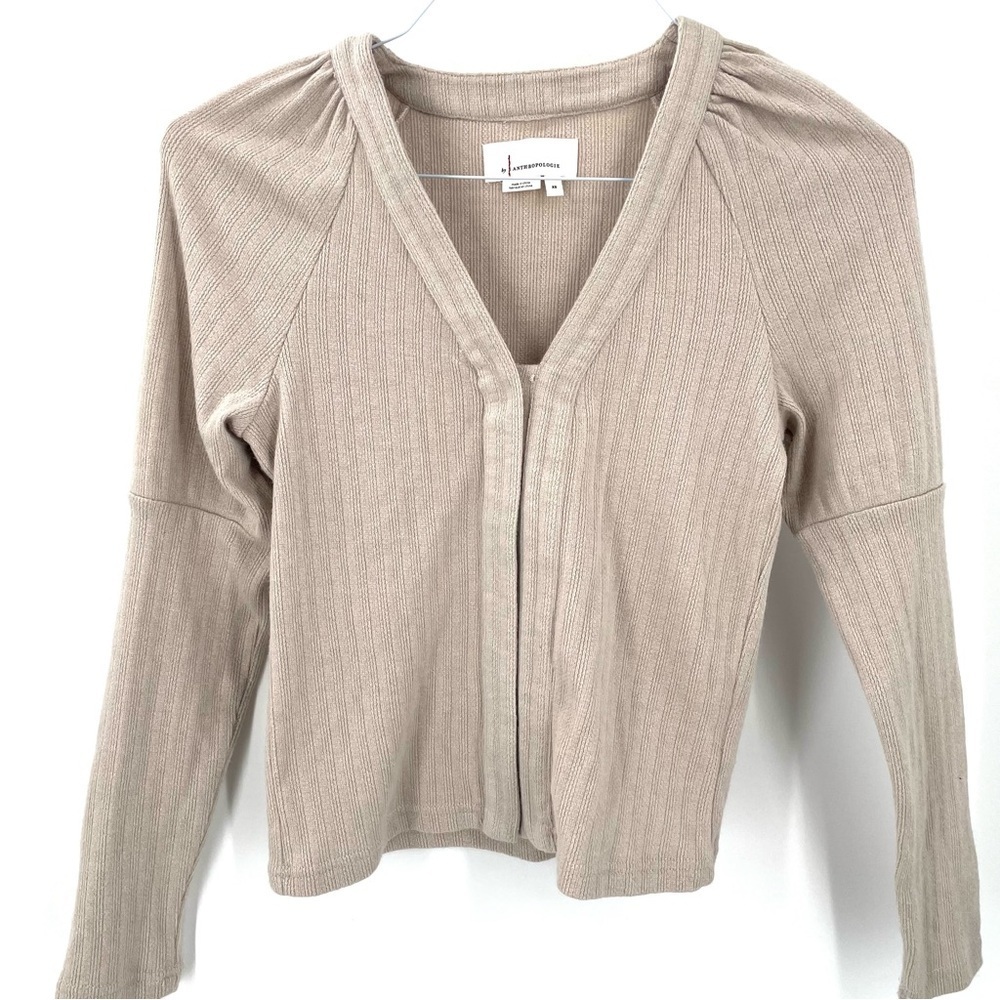 Anthropologie Puff Sleeve Snap Button Cardigan Sweater Top - Picture 3 of 8